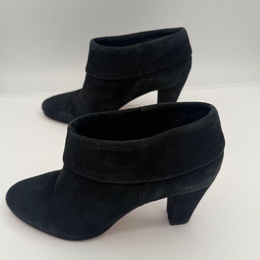 Kate Spade New York Black Suede Fold Over Ankle Booties Block Heel Size 9M